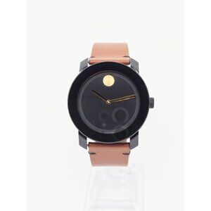 Movado Bold Swiss Quartz Museum Dial 42mm Brown Leather Black Stainless Watch